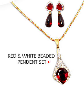 Stone Studded Bead Pendent Set in Red & White. Buy Now!