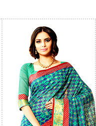 Printed Gadwal Silk Saree in Teal Green