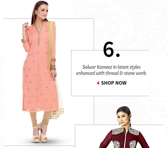 Pick your favorite from our beautiful range of Salwar Kameez with thread & stone work. Buy Now!