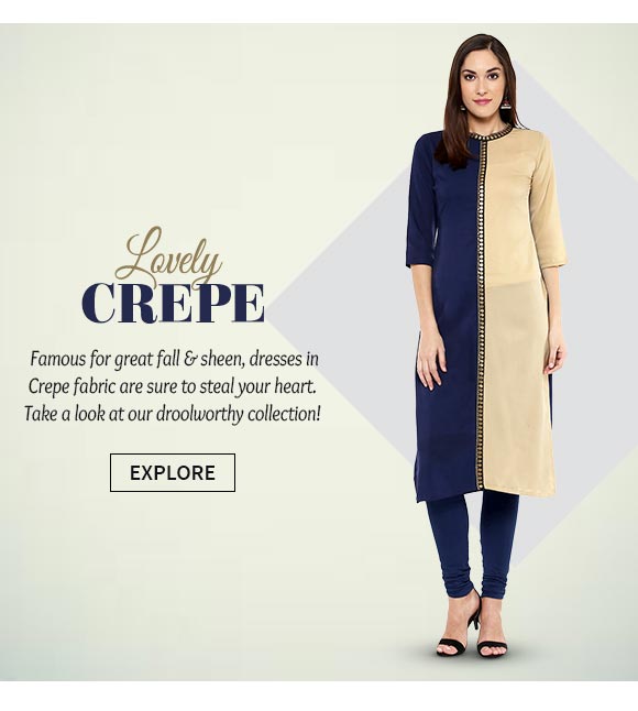 Get Crepe Sarees, Salwar Suits, Lehengas & more. Buy Now!