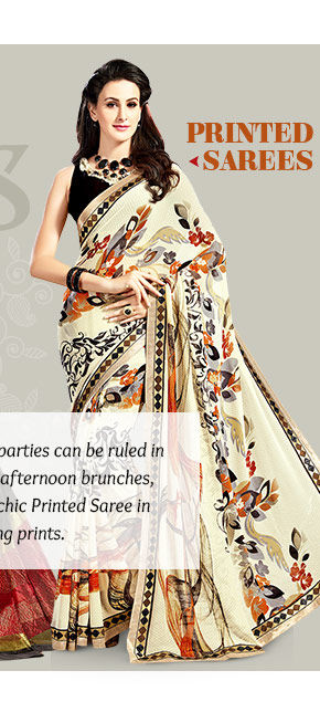 Explore statement borders in Printed Sarees. Buy Now!