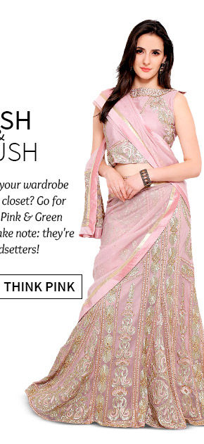  Stunning Sarees, Salwar Suits, Lehenga Cholis & more in Pink hue. Shop Now!