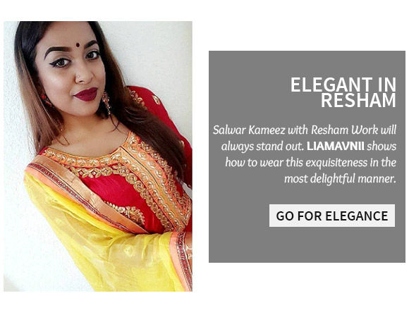  A gorgeous array of Resham Embroidered Salwar Kameez. Shop Now!