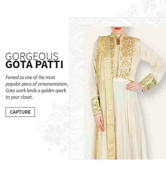  Famed as one of the most popular piece of ornamentation, Gota work lends a golden spark your closet.