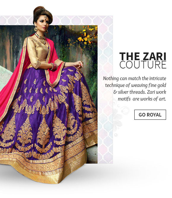   A lovely collection of Sarees, Salwar Suits, Dupattas & more with Zari work. Buy Now!