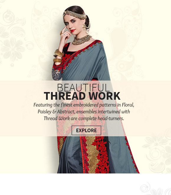 Beautiful Straight Suits, Kurta Pyjamas, Half N Half Sarees with Thread work. Buy Now!
