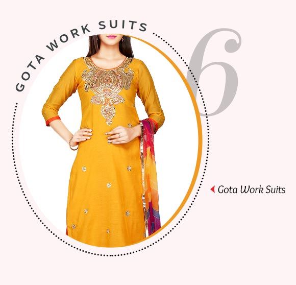 Salwar Suits adorned with Gota Work. Shop Now!