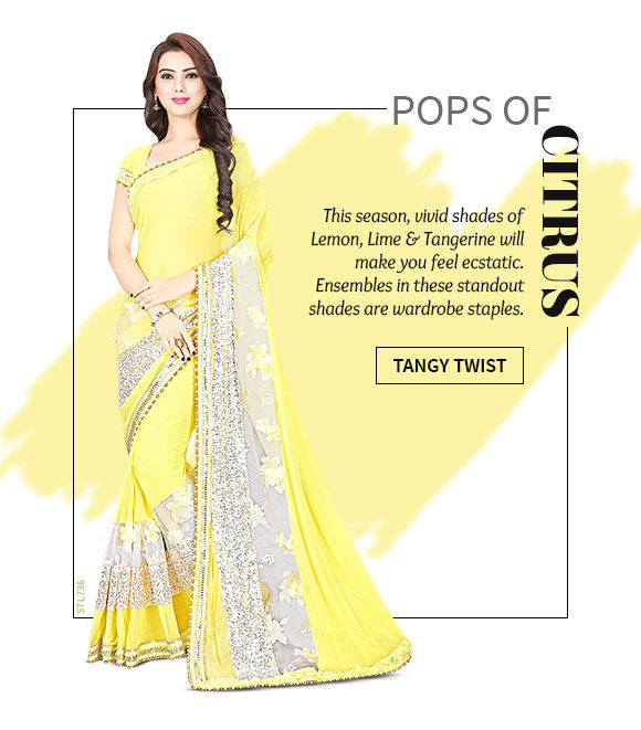 A beautiful range of Sarees, Salwar Suits, Lehenga Cholis & more in Orange Yellow hue. Shop Now!