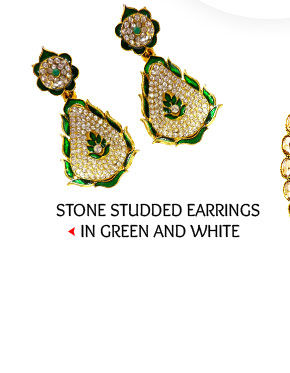 Stone Studded Earring in Green and White