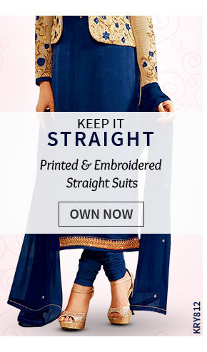 Straight Suits with Prints or Embroidery in Crepe, Cotton, Silk & more. Shop!