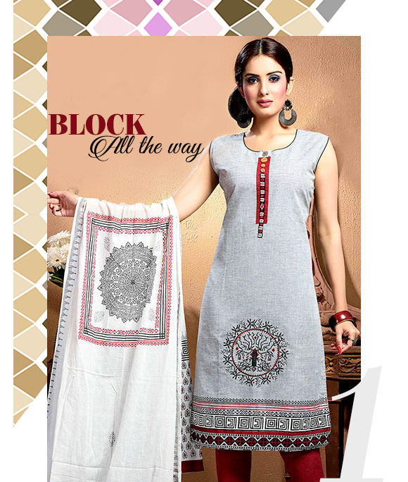 A beautiful collection of Salwar Suits in Block Print. Shop Now!
