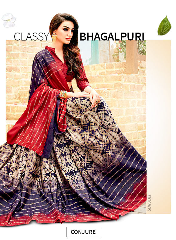 A wide array of gorgeous Bhagalpuri Silk Sarees. Shop!