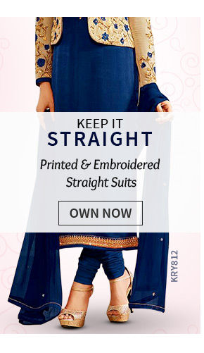 Straight Suits with Prints or Embroidery in Crepe, Cotton, Silk & more. Shop!