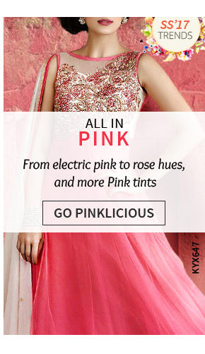 Ensembles from India in blushing pink, electric pink, rose hues, neon pink, petal pink & more. Shop!