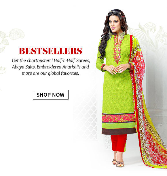 Bestselling Half-n-Half Sarees, Abaya style suits, Resham work Anarkalis, Zari weaves and more. Shop Now!