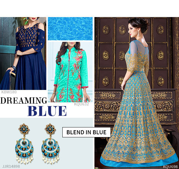 Explore wide range of salwar suits in exotic shades of blue. Explore wide range of salwar suits in exotic shades of blue.