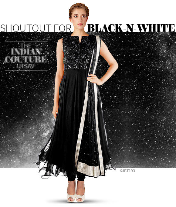 Monochrome Array of Black & White Sarees, Suits, Dresses and Gowns. Shop!