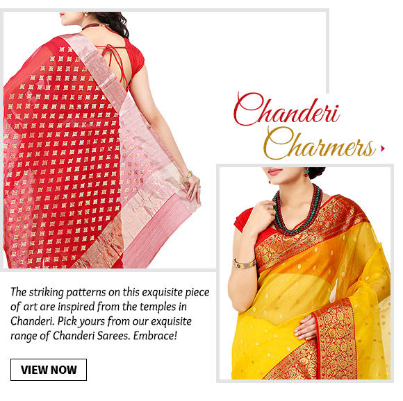 An elegant Collection of Chanderi Sarees. Buy Now!