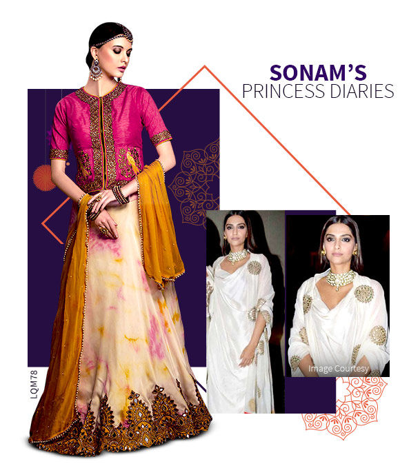 Designer Lehengas in Georgette and Art Silk with golden work. Shop!