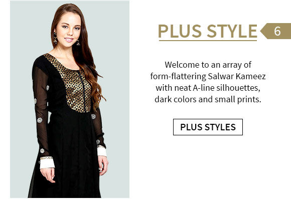 Plus size Salwar Kameez in dark, single colors with small prints. Shop!