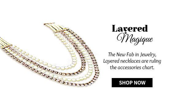 Range of layered necklaces in metal, beads , stones and more. Shop Now!