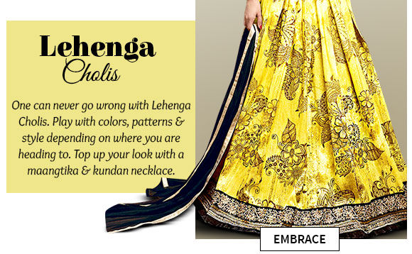 A myriad of Lehenga Cholis in striking hues & designs. Buy Now!