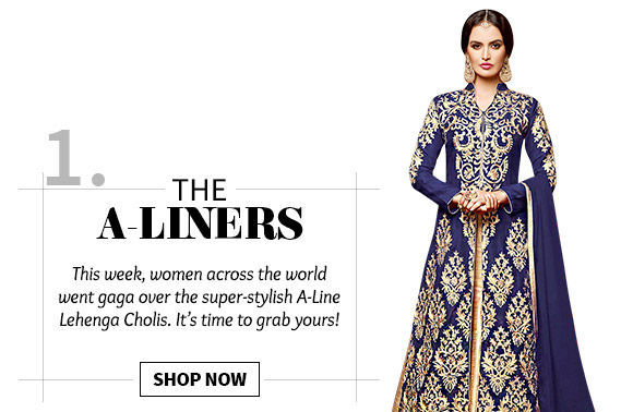 Pick your favorite from our Bestselling A-Line Lehenga Cholis. Buy Now!
