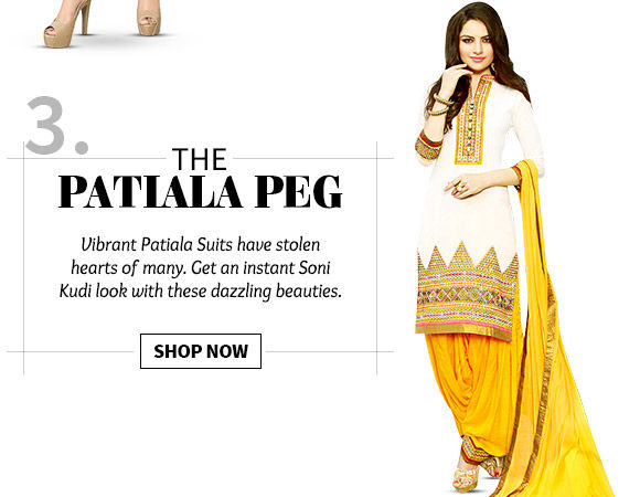 A myriad of Patiala Suits in striking hues. Buy Now!