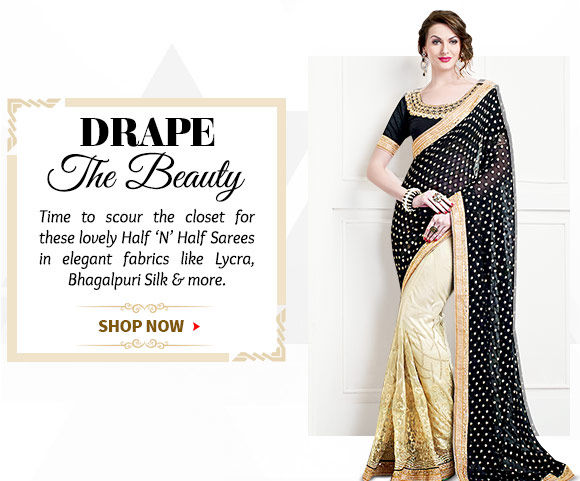 Choose from our wide range of Half ‘N’ Half Sarees. Buy Now!