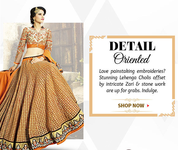 Choose from our wide range of Lehenga Cholis splashed with Zari & stone work. Buy Now!