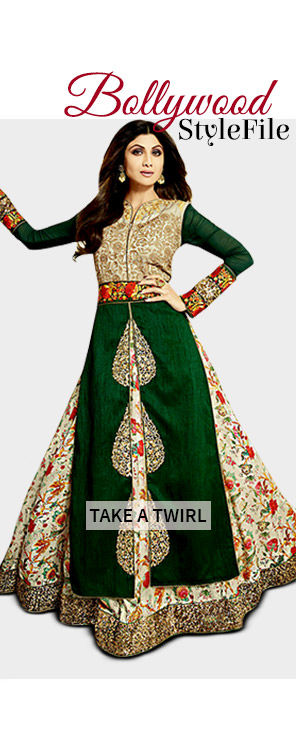 Bollywood inspired Styles of Kalidar Suits, Half half Sarees, Zari Lehengas & more. Shop!