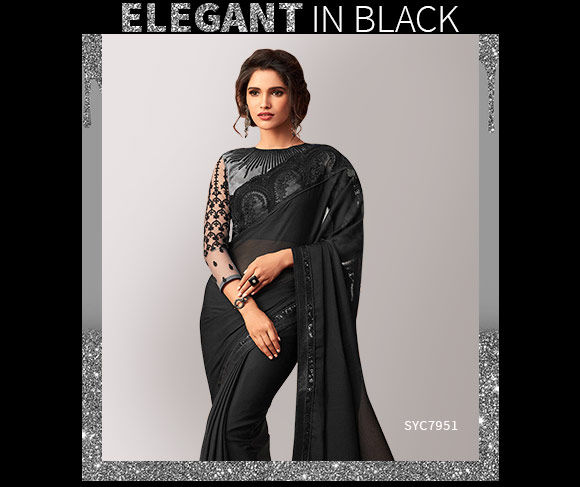 Black Sarees in silk, georgette and creper. Shop! Black Sarees in silk, georgette and creper. Shop!