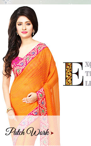  Gota & Patch work on Georgette Sarees, Straight Suits, Net Lehengas with Jewelry & more. Shop!