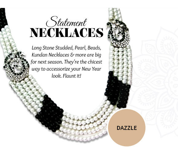 A lovely collection of Stone Studded, Pearl, Beads, Kundan Necklaces & more. Buy Now!