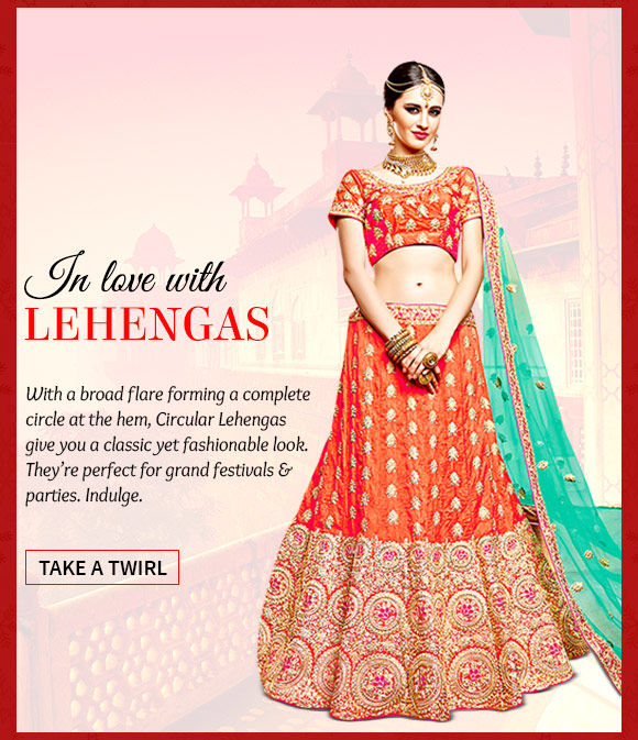 Choose from our wide range of beautiful Circular Lehengas. Buy Now!