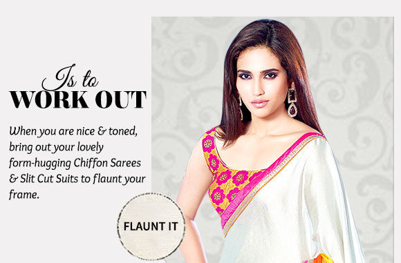  An array of form-flattering Chiffon Sarees & Front Slit Suits. Buy now!