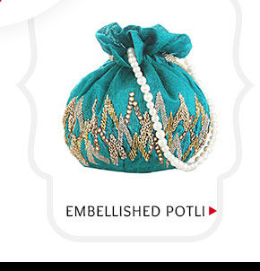 Embroidered Art Silk Potli Bag in Teal Blue. Shop Now!