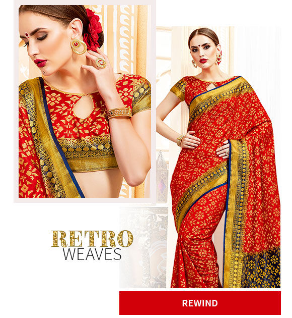 Woven sarees in various designs and colors. Shop!