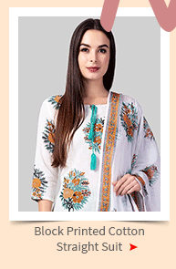 Hand Block Printed Cotton Slub Straight Suit in Off White