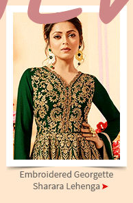 Embroidered Georgette Sharara Lehenga in Dark Green