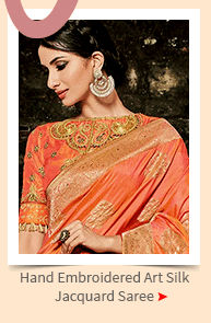 Hand Embroidered Art Silk Jacquard Saree in Dark Peach