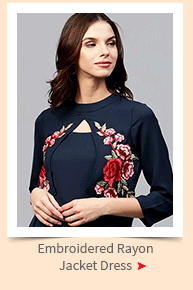 Embroidered Rayon Jacket Style Maxi Dress in Navy Blue