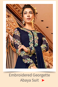 Embroidered Satin Georgette Front Slit Abaya Style Suit in Blue